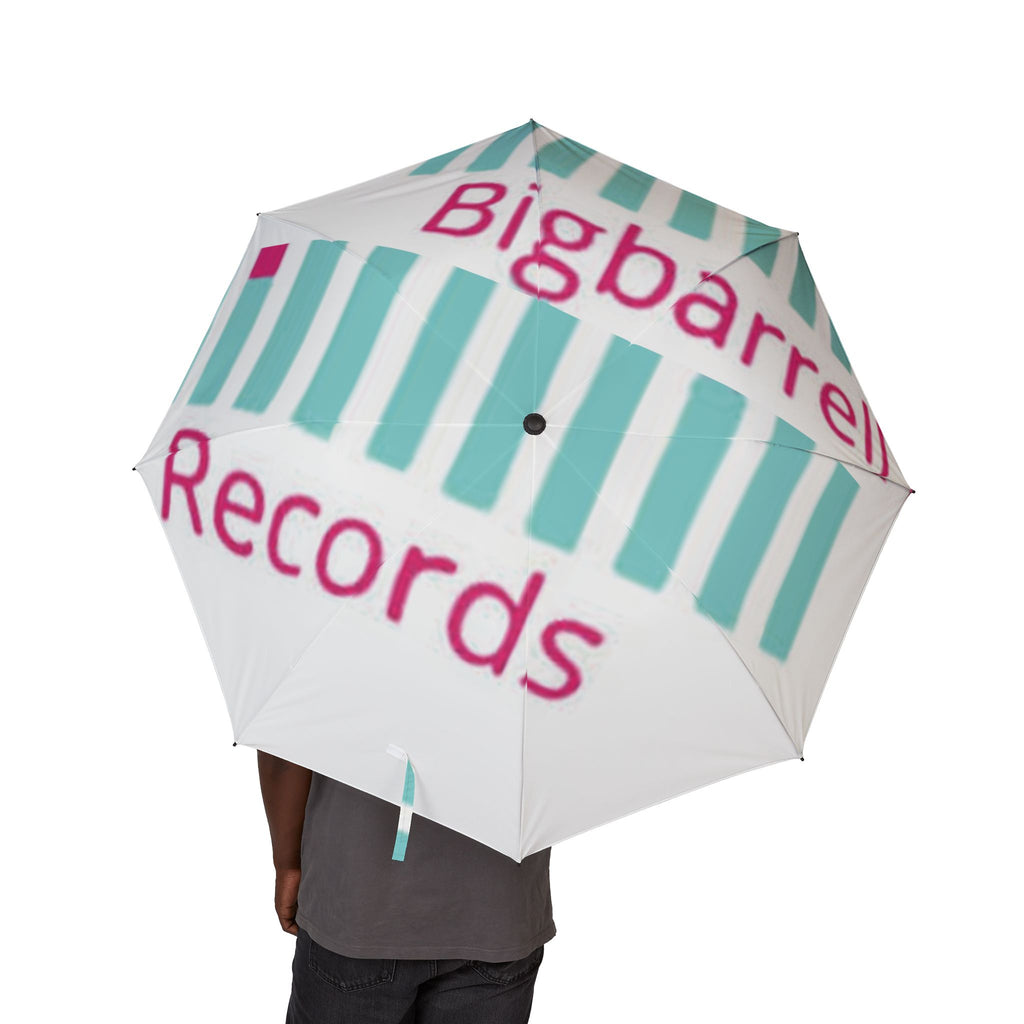 Foldable Semi-Automatic Umbrella — Teal Stripes & "Big Barrell Records" Logo