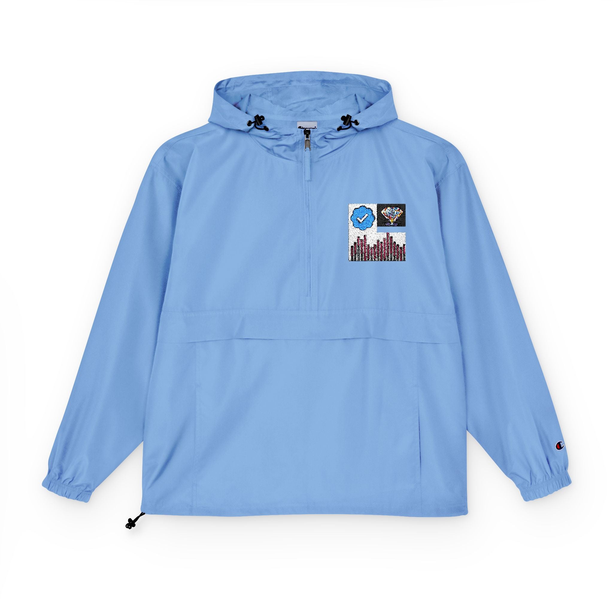 Orange Packable Anorak Jacket with Floral Patch — Lightweight Hooded Windbreaker