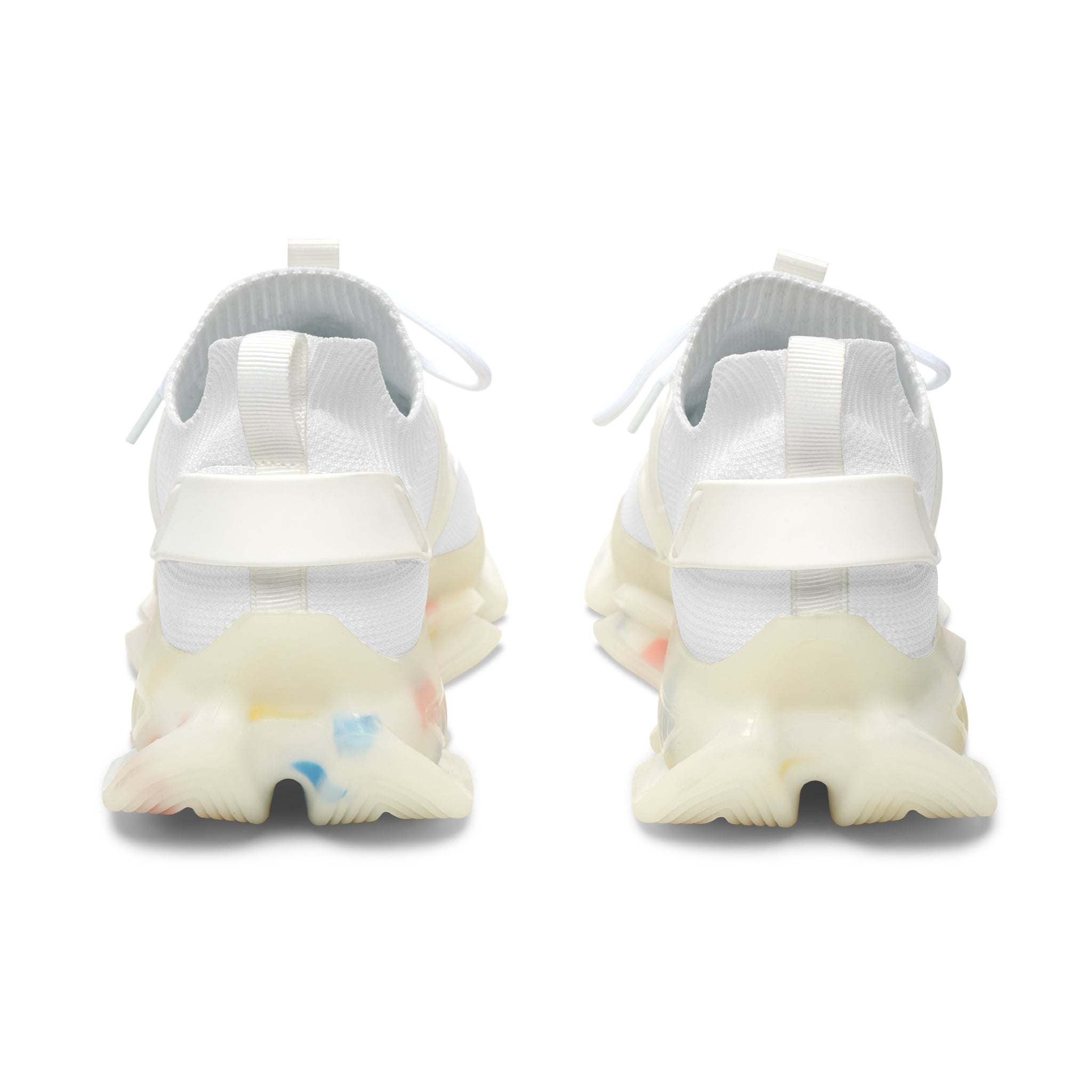 Women's Mesh Sneakers — Lightweight White Knit Athletic Shoes with Colorful Sole & 'BigBarrell Records' Accent