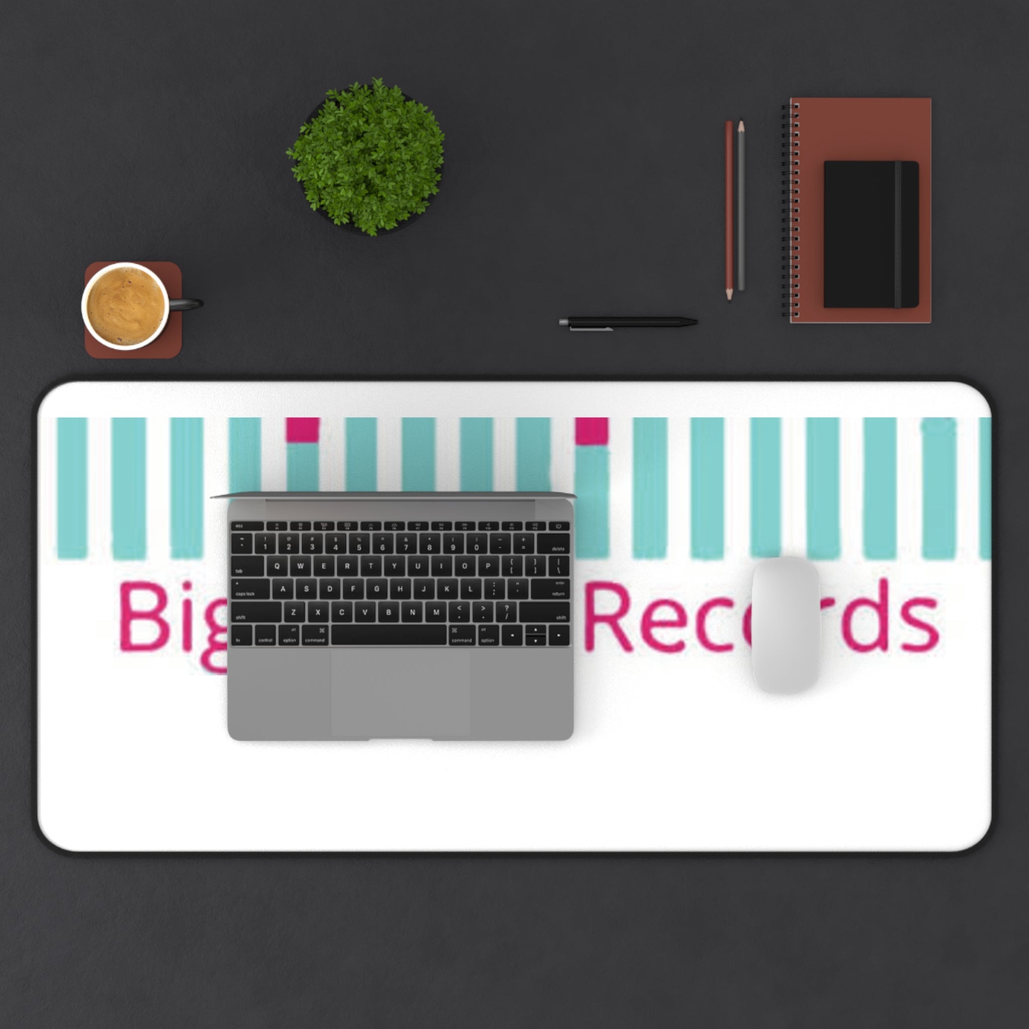 Bigbarrell Records Desk Mat — Retro Teal Keyboard Logo Mouse Pad for Music Producers