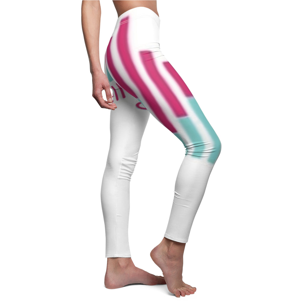 Graphic AOP Women's Leggings — Turquoise & Magenta Stripe Design
