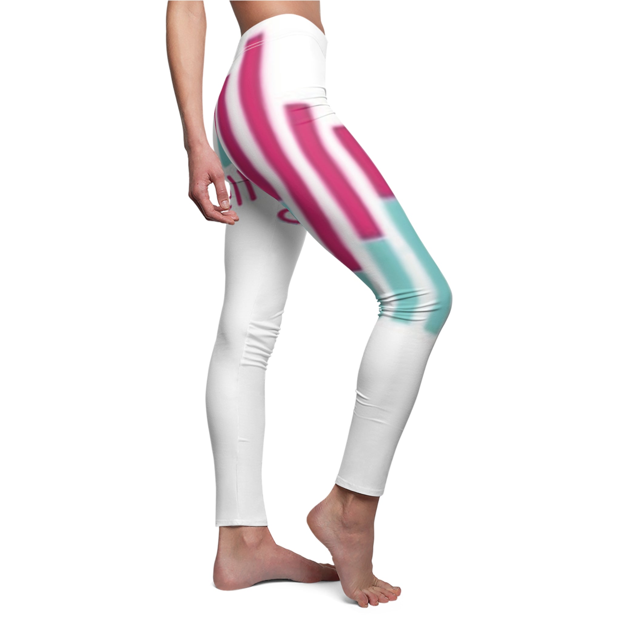 Graphic AOP Women's Leggings — Turquoise & Magenta Stripe Design