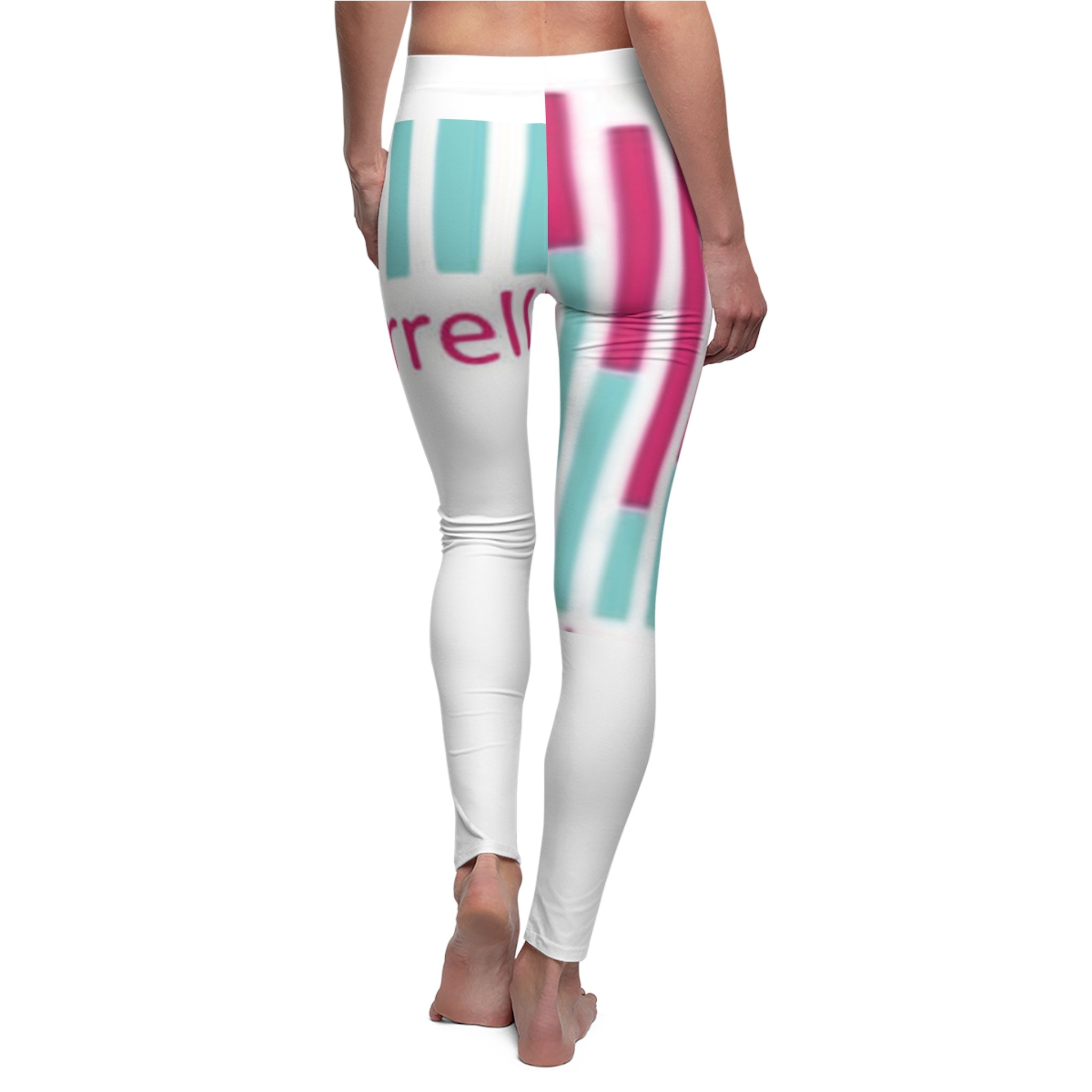 Graphic AOP Women's Leggings — Turquoise & Magenta Stripe Design