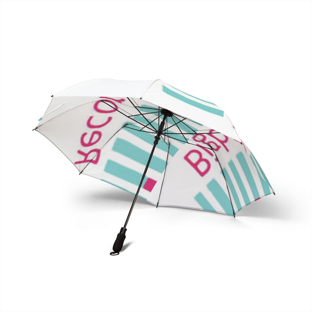 Foldable Semi-Automatic Umbrella — Teal Stripes & "Big Barrell Records" Logo