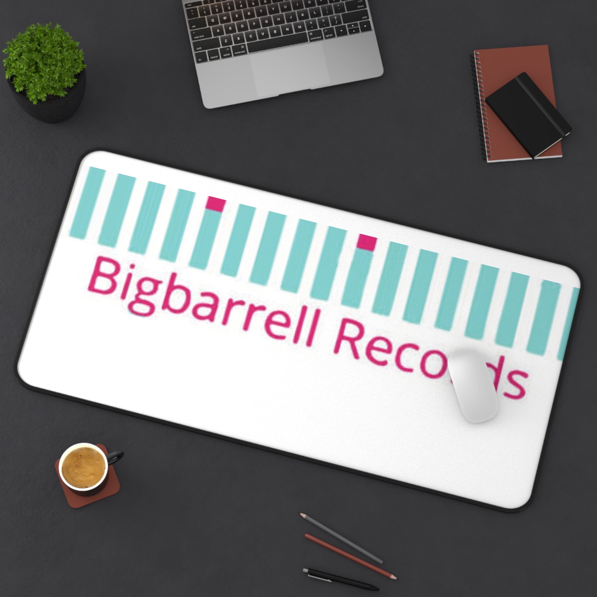 Bigbarrell Records Desk Mat — Retro Teal Keyboard Logo Mouse Pad for Music Producers