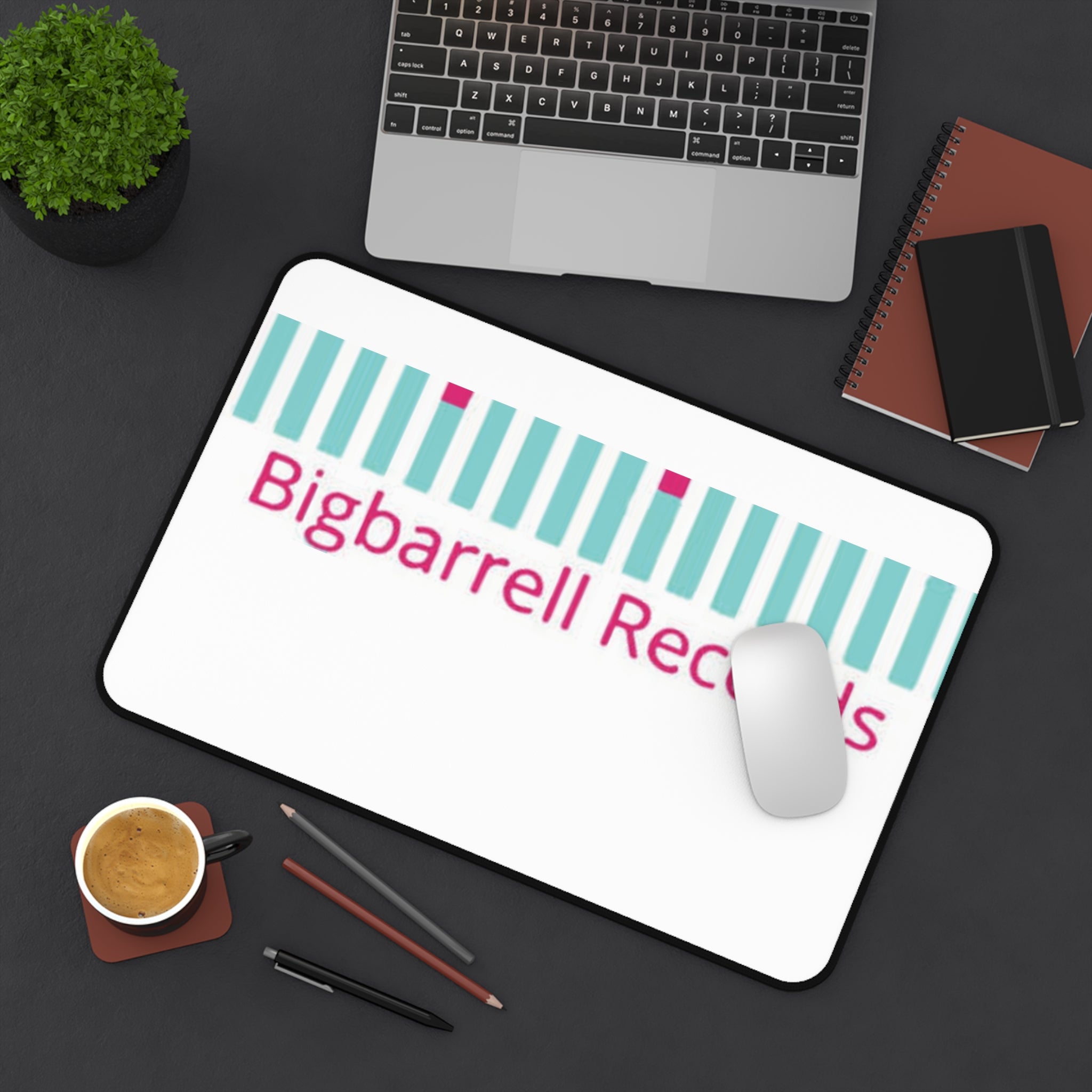 Bigbarrell Records Desk Mat — Retro Teal Keyboard Logo Mouse Pad for Music Producers