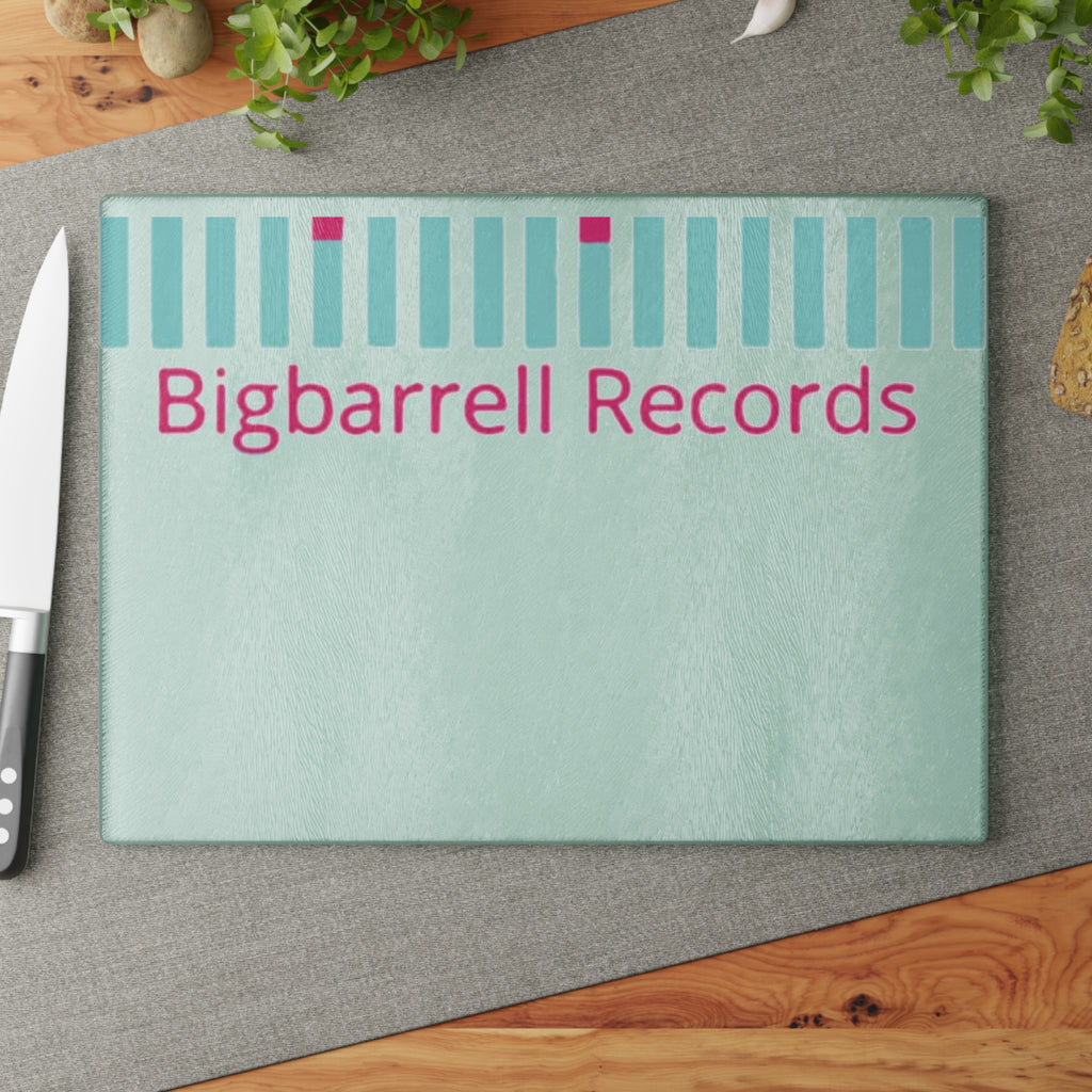 Glass Cutting Board - Bigbarrell Records Design (Retro Mint & Pink)
