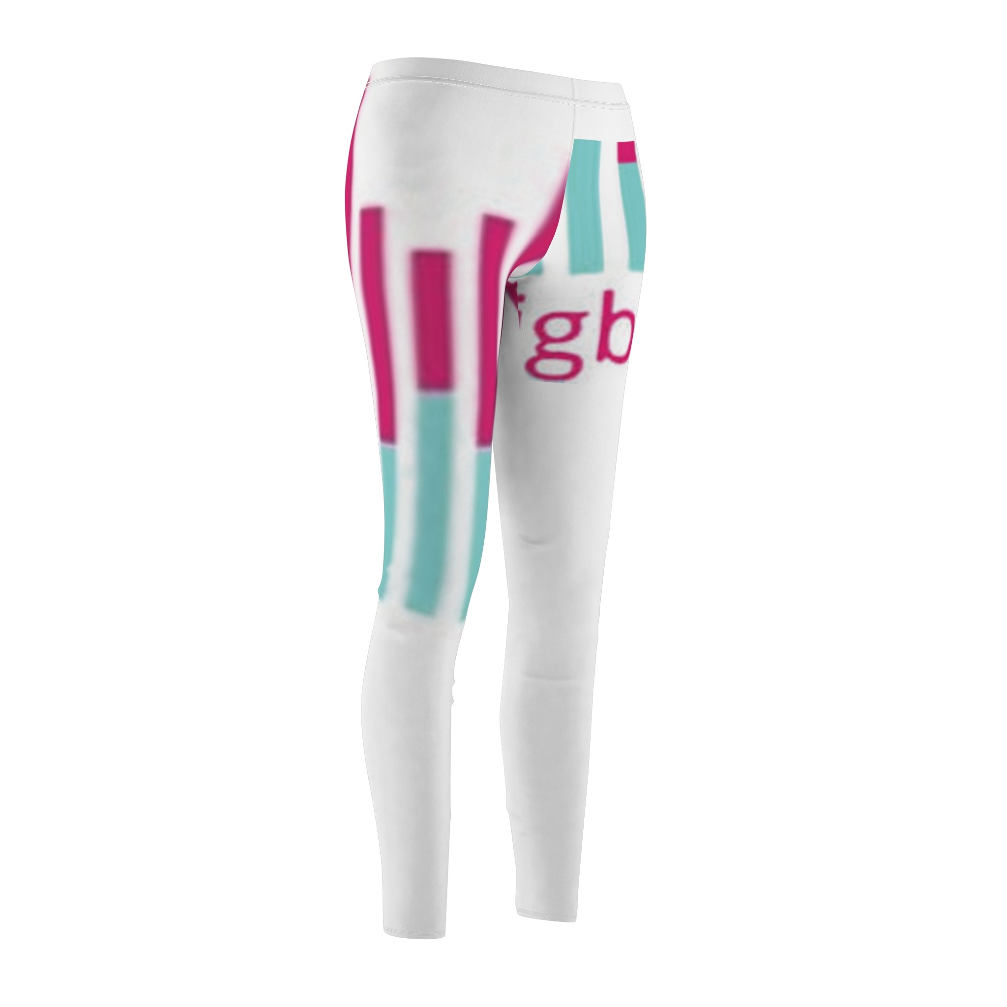 Graphic AOP Women's Leggings — Turquoise & Magenta Stripe Design