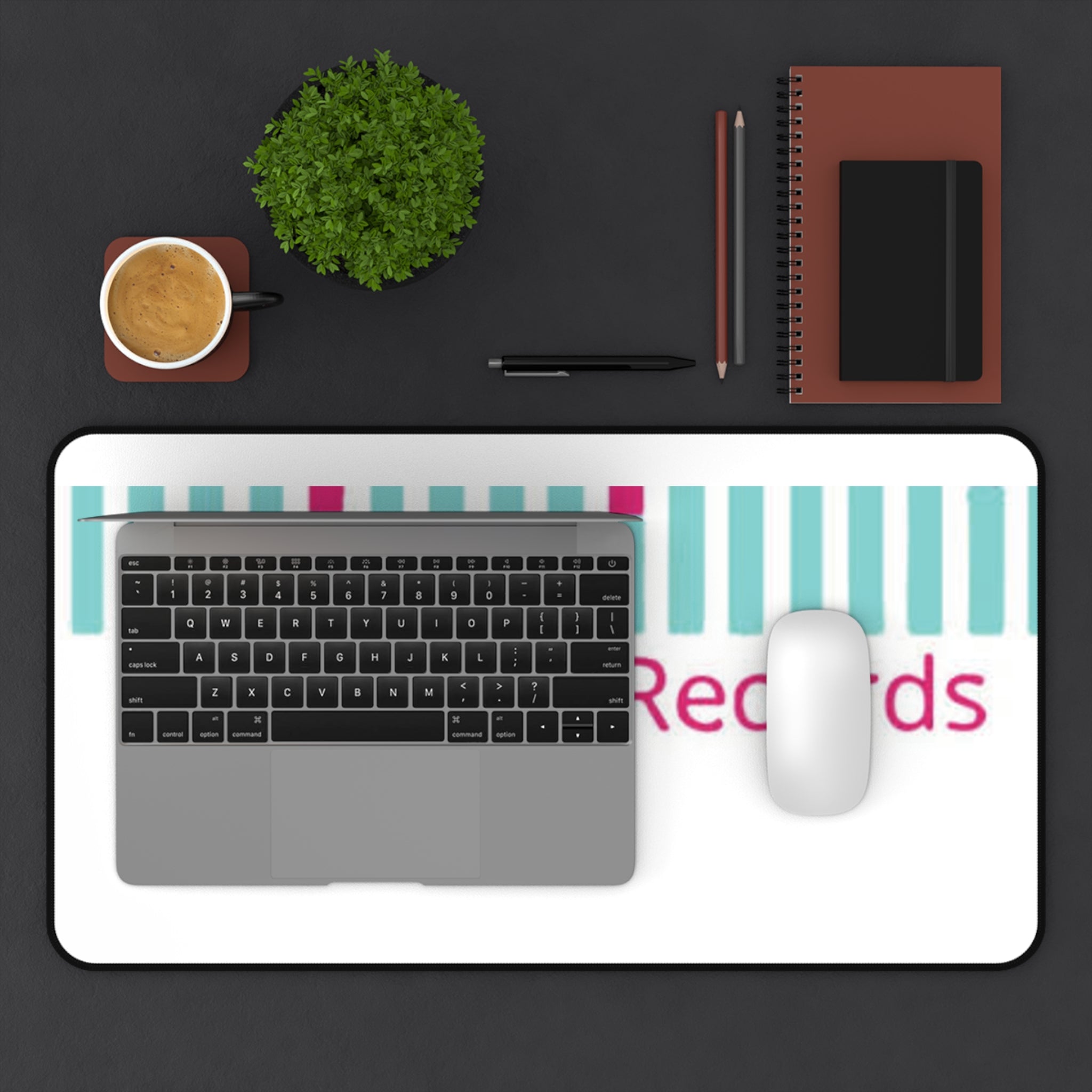 Bigbarrell Records Desk Mat — Retro Teal Keyboard Logo Mouse Pad for Music Producers