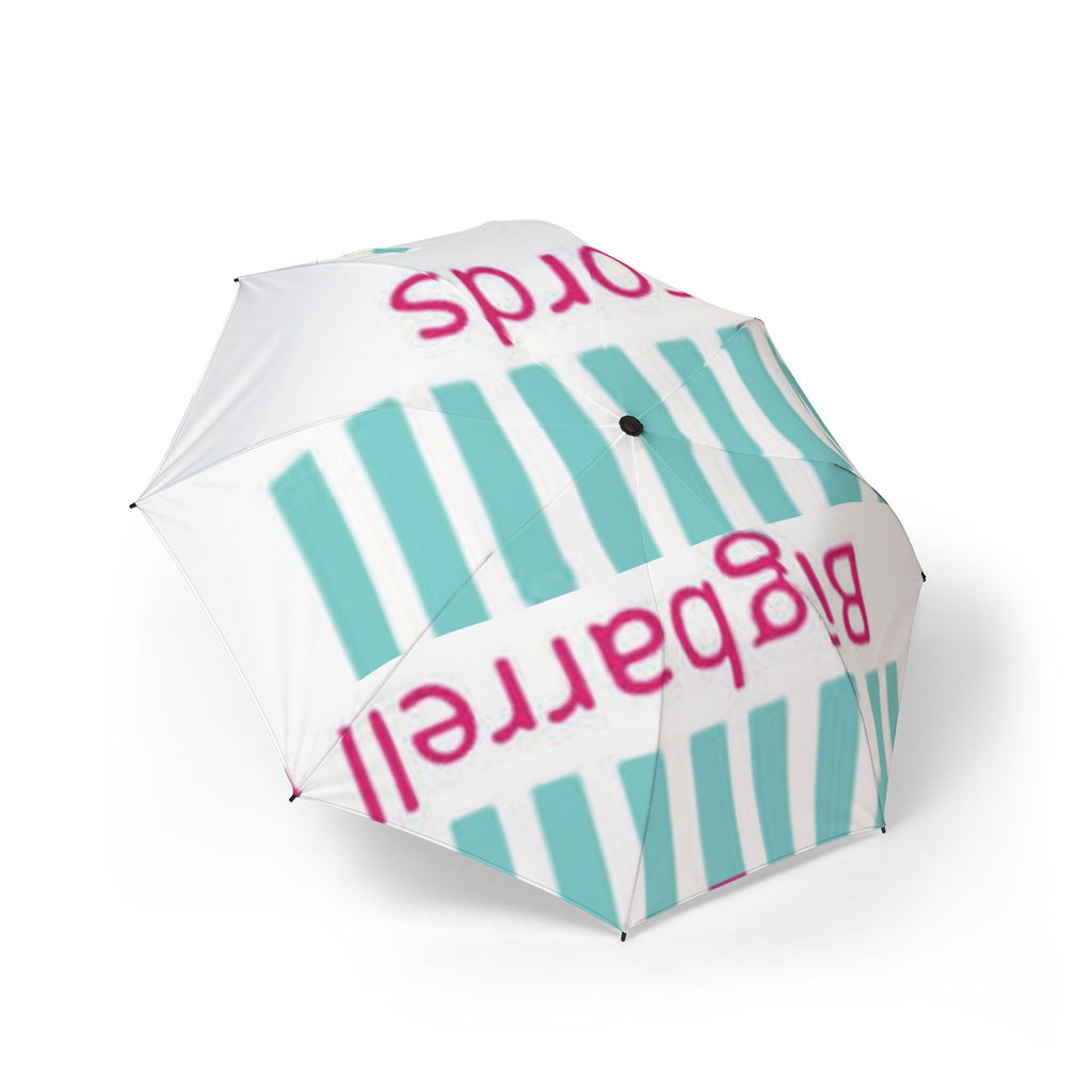 Foldable Semi-Automatic Umbrella — Teal Stripes & "Big Barrell Records" Logo