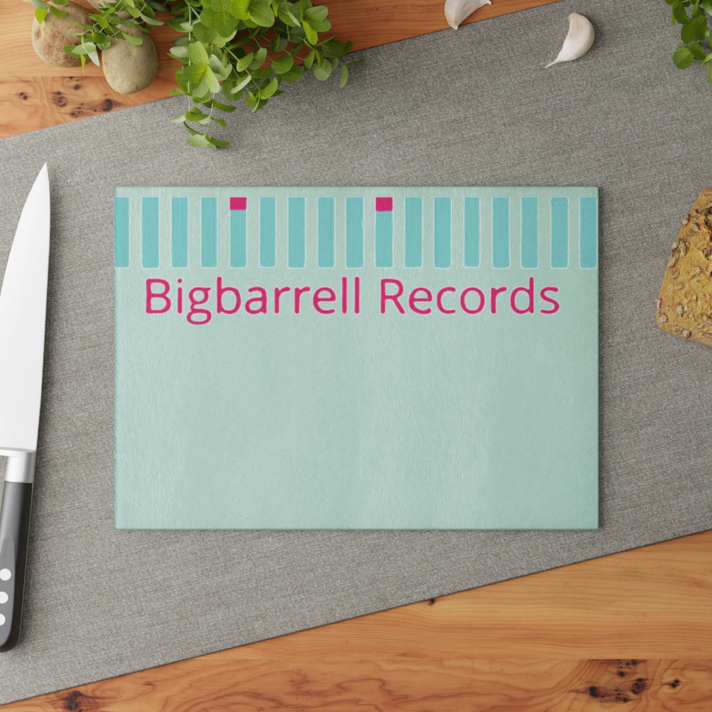 Glass Cutting Board - Bigbarrell Records Design (Retro Mint & Pink)