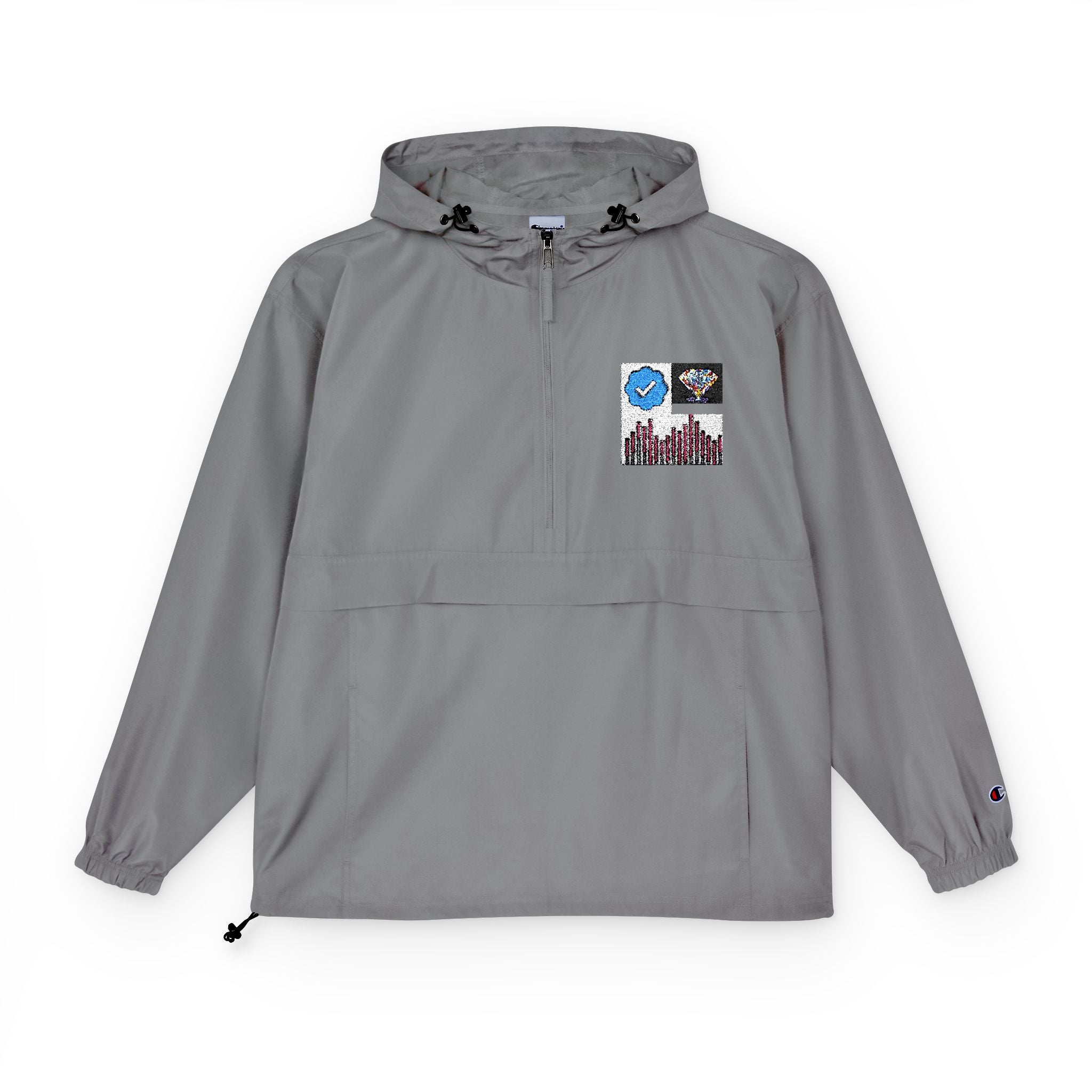 Orange Packable Anorak Jacket with Floral Patch — Lightweight Hooded Windbreaker