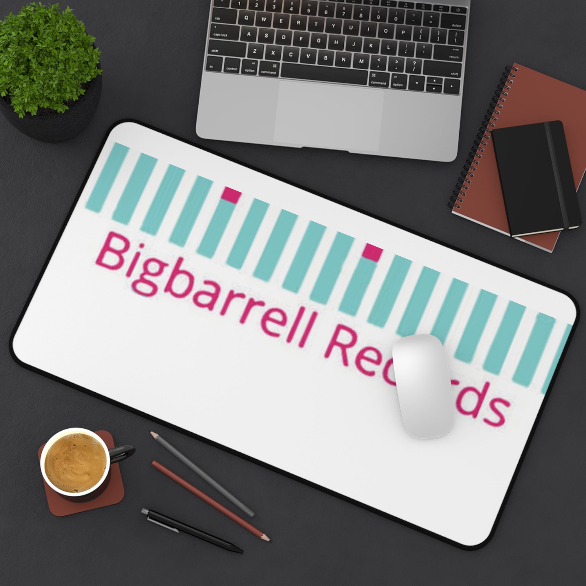 Bigbarrell Records Desk Mat — Retro Teal Keyboard Logo Mouse Pad for Music Producers