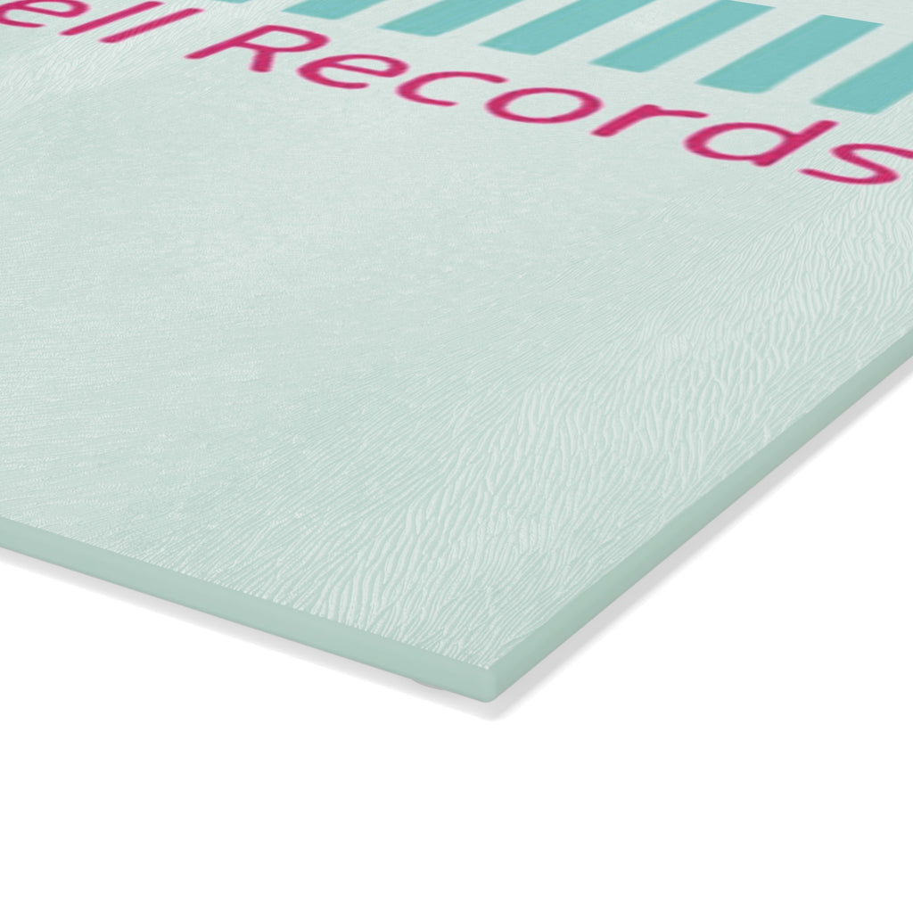 Glass Cutting Board - Bigbarrell Records Design (Retro Mint & Pink)